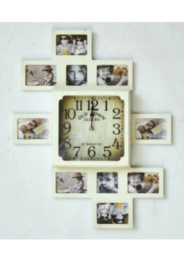 MUTFAK SAATLERİ SERİSİ-MB FOTOĞRAF ÇERÇEVELİ KREM DUVAR SAATİ Ahşap