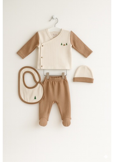 Erkek Bebek 4'lü Zıbın Takımı 1-6 Ay Kahverengi