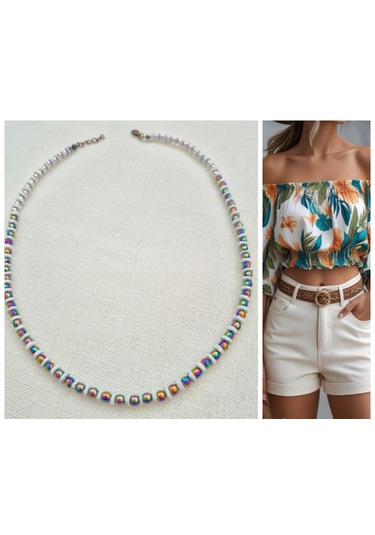 Termal Kuvars Doğal Taş Ve Mercan Doğal Taşlı Bayan Kolye Çok REnkli