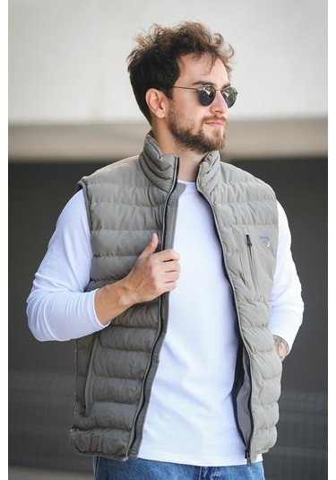 Doxfa Suya Dayanıklı Cepli Fermuar Detaylı Dik Yaka Erkek Şişme Yelek Yeşil