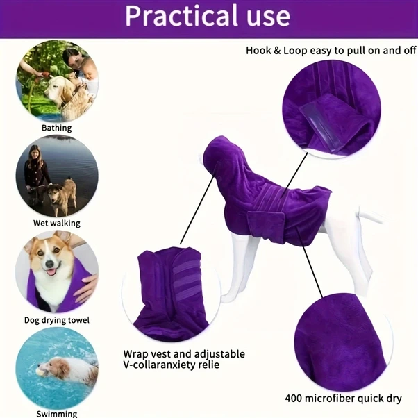 Elmpaly Kırmızı S Hızlı Kuruyan Süper Emici Köpek Bornozu - Ayarlanabilir Yün Kumaş Havlu