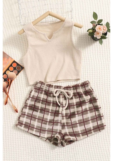 Merry See Altı Peluş Polar Üstü Örme Kolsuz Pijama Takımı 001