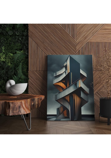 Modern Spiral Merdivenli Mimari Kanvas Tablo Nv00285