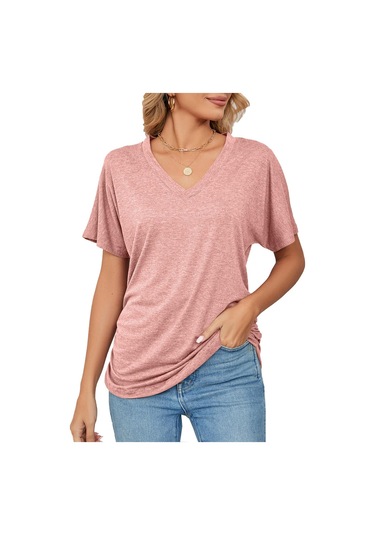 Pembe Hnxc Kadın Moda Günlük Yaz Düz Renk Baskı Kısa Kollu V Yaka Bluzlar Ve Gömlekler Pembe Pembe Hnxc Kadın Moda Günlük Yaz Düz Renk Baskı Kısa Kollu V Yaka Bluzlar Ve Gömlekler Pembe