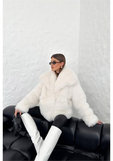 Kadın Yüksek Kalite İthal Kürk Mont Dpnbg037 Ekru