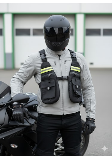 Motosiklet Göğüs Çantası Yeni Nesil Ayarlanabilir Kayışlı Klipsli Yelek Tipi Suya Dayanıklı Çanta Siyah