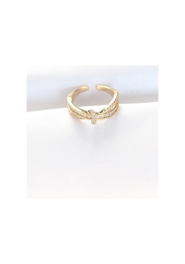 Kıvrım Model Gold Renk Zirkon Taşlı Ayarlanabilir Yüzük - Tj-byk3107 Gold