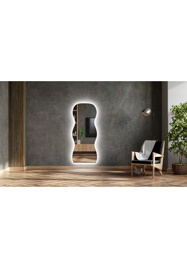 90 Cm Ledli Dalgalı Dekoratif Duvar Boy Aynası Şeffaf