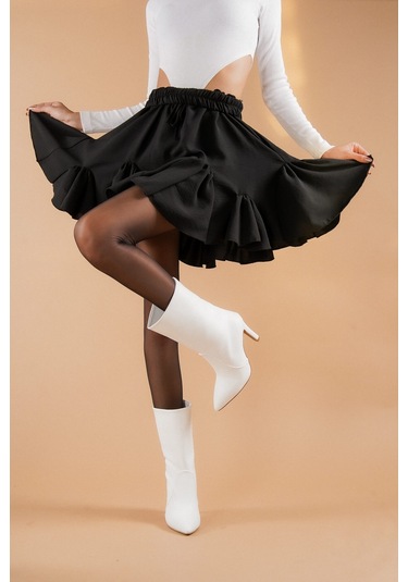 Seem Beyaz Topuklu Günlük Kullanım Kısa Çizme Beyaz