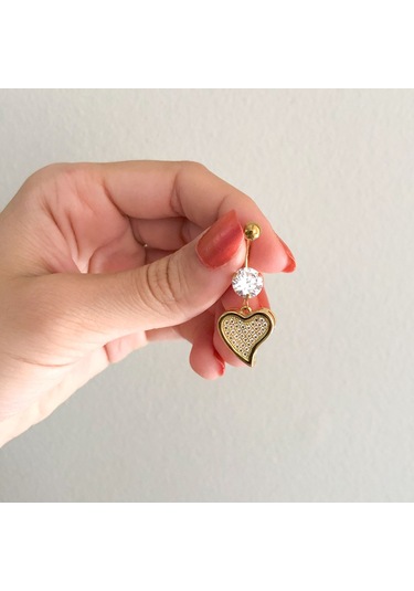 Ferizz Altın Kaplama Zirkon Taşlı Kalpli Piercing Prc-118 Altın