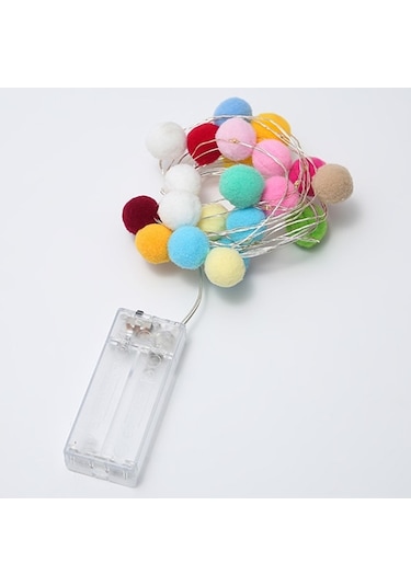 2m 20 Led Pamuk Topu Dize Işık Peri Işıklar Akülü Festival Partisi Dekoru - Sıcak Beyaz Işık / Karışık Renk Çok Renkli