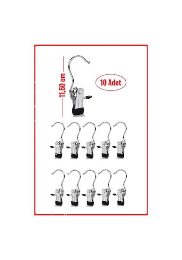 Metal Krom Kaplama Eşarp Askısı, Şal Askısı, Çok Amaçlı Askı 10 Adet Çok Renkli