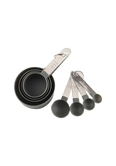 Novahub Gri 8 Adet Ölçüm Bardak Kaşık Seti Pişirme Kek Pasta Pişirme Kapları Paslanmaz Çelik Saplar Mutfak Gereçleri Aksesuarları Gri