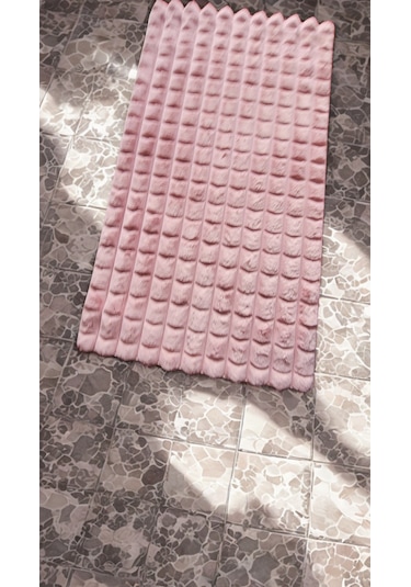 Dekoratif Bubble Peluş Post Halı Beyaz 111p Pudra Pembe