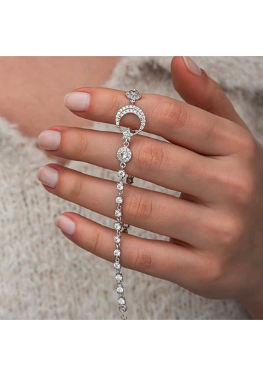 Artsmagazinmücevher Gümüş Zirkon Taşlı Ay Yıldız Kadın Bileklik