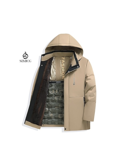 Çıkarılabilir Kapüşonlu Kalın, Sıcak Pamuklu Erkek Ceketi Haki