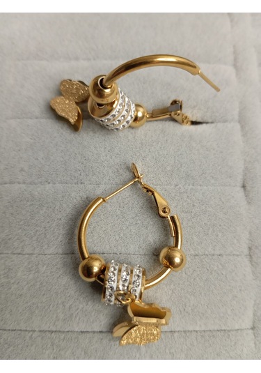 Kelebek Model Zirkon Taşlı Gold Renk Küpe Gold