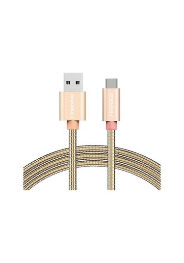 Fineblue F-C05 Metal Sargı Type-C Hızlı Şarj Ve Usb Data Kablo - Gold