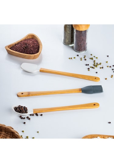 Porsima Mien Mini Silikon Kaşık Fırça Spatula Servis Seti 3'lü