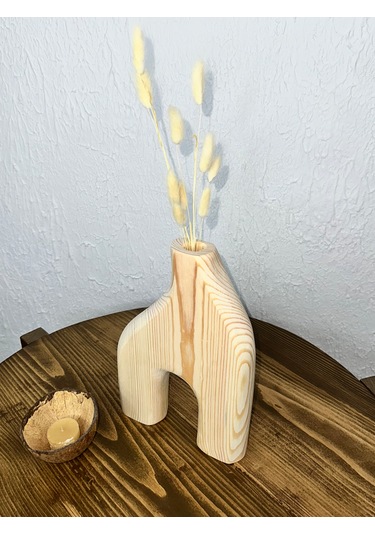 Doğal Ahşap Dekoratif Biblo Vazo