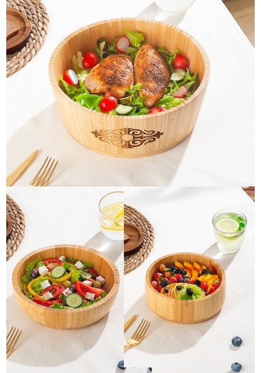Porsima 3lü Doğal Bambu Salata Kasesi Seti Bambu