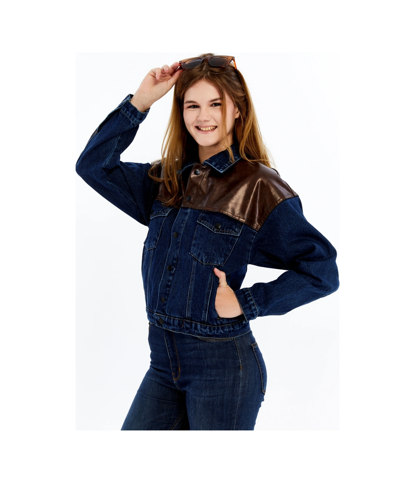 Kadın Standart Kot Ceket Deri Niş Özgün Tasarım Günlük Sokak Sitili Model Bomber Mont Kolej Ceket Kahverengi