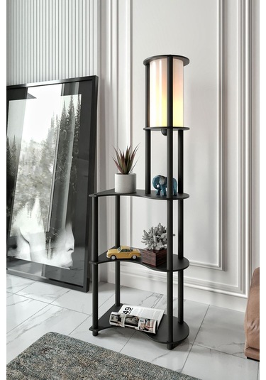 Ravilo Estilo Dekoratif Raflı Lambader Siyah Siyah