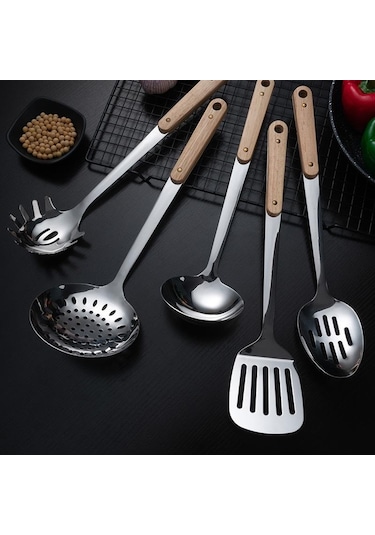 Hanyang Paslanmaz Çelik Spatula Mutfak Eşyaları Ahşap Saplı Spatula Mutfak Pişirme Spatula 304-d Sanded