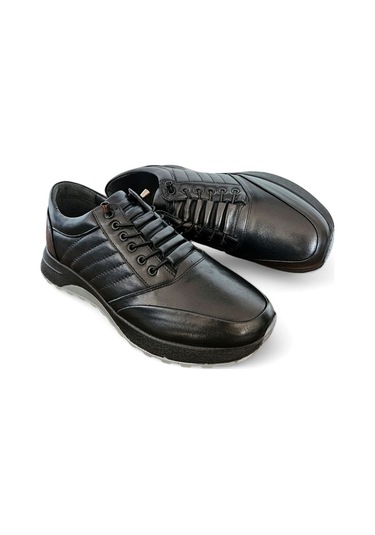 Gerçek Deri Akıllı Bağcıklı Tam Oropedik Erkek Ayakkabı Siyah