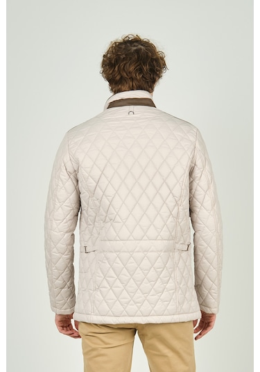 Daynax Erkek Dik Yaka Fermuar Ve Çıtçıt Kapamalı Kapitone Kaban 1000 Bej Bej