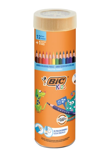 Bic Evolution Üçgen Jumbo Boya Kalemi 12+1 Metal Tüp 958192