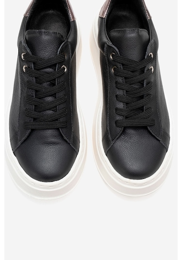 Gueno Siyah Cilt Hakiki Deri Kadın Spor Ayakkabı Siyah