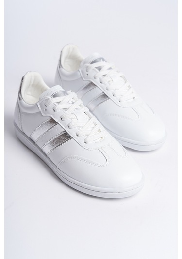 Garantili D30004 Günlük Ortopedik Kadın Sneaker Spor Ayakkabı Beyaz-gümüş