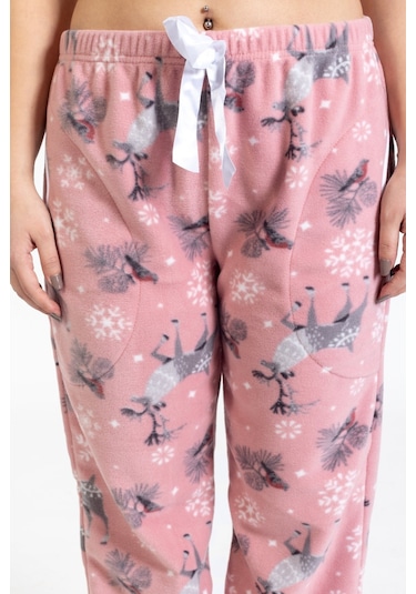 Kadın Polar Kışlık Eşofman Alt Waynap Polar Alt- Pembe