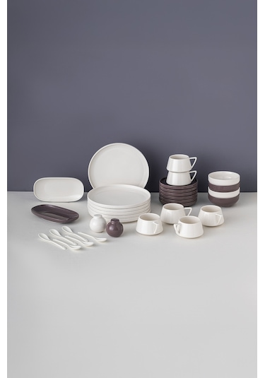 Emsan Parla 32 Parça 6 Kişilik Kahvaltı Takımı Gri Beyaz Beyaz - Gri