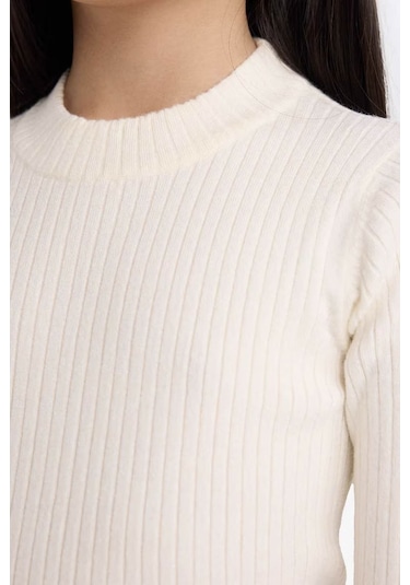 Defacto Fitted Bisiklet Yaka Ribana Ekru Kız Çocuk Kazak E9849a8/er233 Ekru