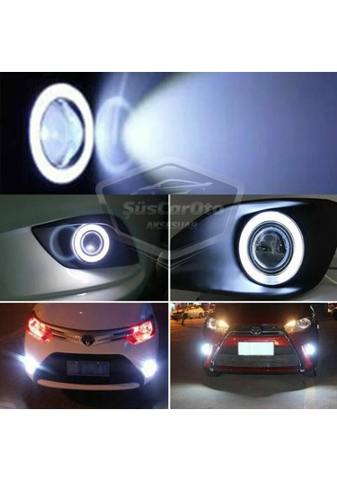 Ford Focus 3 2011-2014 Uyumlu Mercekli Angel Sis Farı Metal Su Geçirmez 76 Mm Beyaz Halkalı Gündüz Far Angel Eyes 2 Adet
