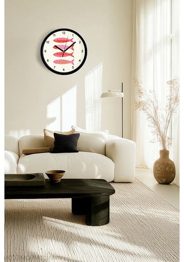 Renkli Balıklar Tasarım Modern Duvar Saati - Çocuk Odası Duvar Saati - 30cm - Önü Camlı Siyah Kasa-jh1172 Siyah