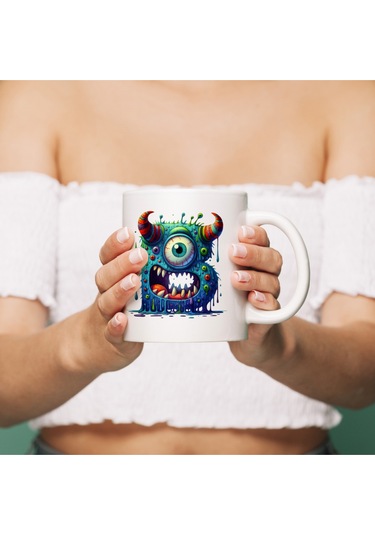 B Harfi Bardak, Sevimli Canavarlar Harflı Bardak Hediyesi Porselen Beyaz