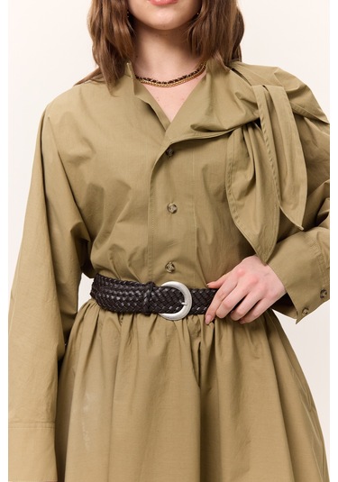 Örgü Deri Tokalı Kemer Kahverengi Kahverengi