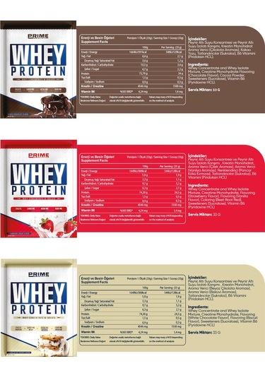 Prime Nutrition Whey Protein Sachet 3 Saşe X 33 Gram Mix - Deneme Paket - Whey Protein Tekli
