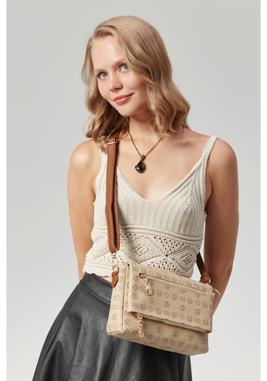 Kadın Dört Bölmeli Monogram Portföy Çarpraz Omuz Çantası