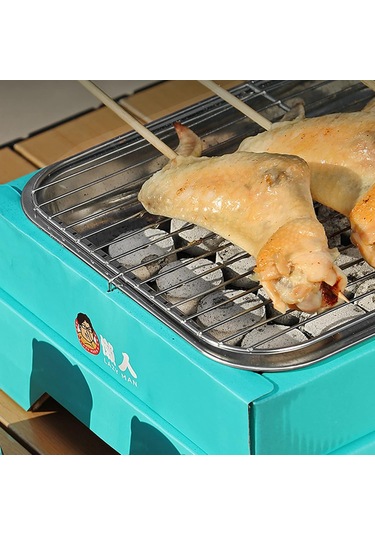 Ve Kompakt Tek Kullanımlık Kömür Izgarası Çıkarılabilir Paslanmaz Çelik Barbekü Sigara İçen Izgara Açık Hava Kamp Mavi Mavi