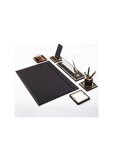 Mermer Desenli Ahşap Sümen Takımı Masa İsimliği Deri Sümen Seti