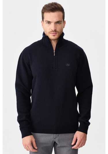 Erkek Fermuarlı Yaka Klasik Yün Kazak Y.a Lacivert Y.a Lacivert