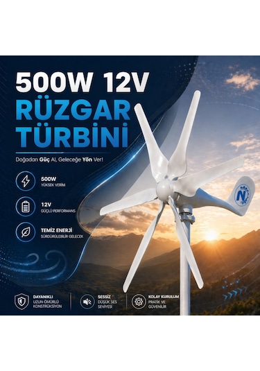 500w Rüzgar Türbini12v+şarj Kontrol Cihazı