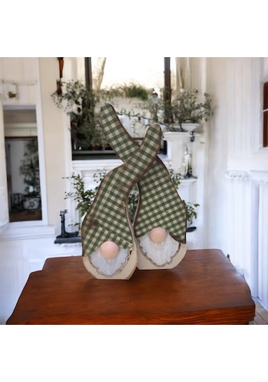 Gnome, Burnuk, Sakallı Kafadar Yeşil Pötikare Ahşap Dekor