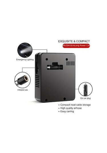 Xuweiwei Siyah Hava Kompresoru Lastik Inflator Tasinabilir 12v Dc Otomatik Pompa 100psı Led Araba Bisiklet