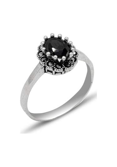 Oniks Taşlı 925 Ayar Gümüş Markazit Kadın Yüzük 201024753 Gümüş