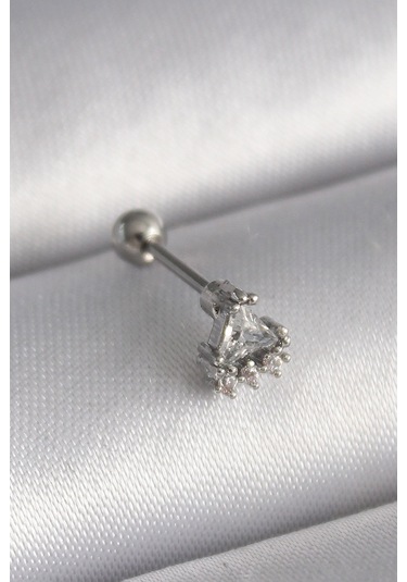 316l Çelik Gümüş Renk Üçgen Zirkon Taşlı Tragus Piercing